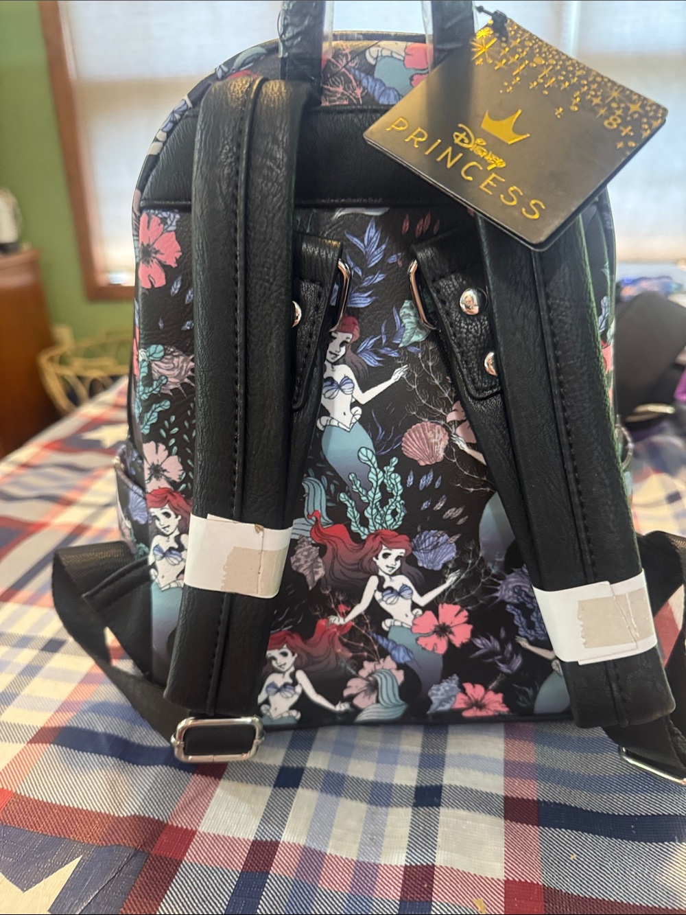 Loungefly Black Mini Backpack with Ariel Floral Print - Picture 2 of 3